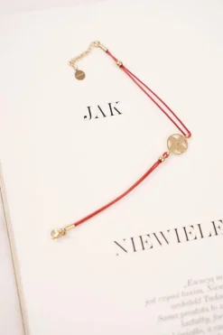 Bransoletki>Boto Damska Bransoletka Czerwony Sznurek Celebrytka Złota Koniczynka Clara