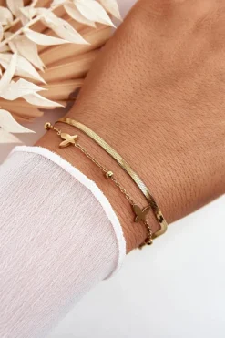 Bransoletki>Glam Chic Damska Bransoletka Żmijka Z Motylami Złota