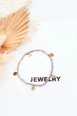 Sale Damska Bransoletka Na Nogę Z Koralikami Jasnofioletowa Bransoletki