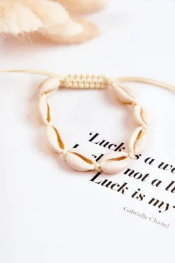 Hot Boto Damska Bransoletka Na Rzemyku Muszelki Biała