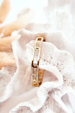 Damska Bransoletka Na Zatrzask Z Ozdobnym Wzorem Złota Bransoletki