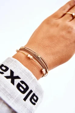 Discount Damska Bransoletka Regulowana Z Kryształkami Beżowa Bransoletki