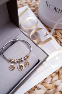 Sale Boto Damska Bransoletka Stalowa Linka z Zawieszkami Srebrno-Złota Mythic