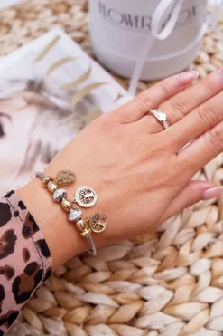 Sale Boto Damska Bransoletka Stalowa Linka z Zawieszkami Srebrno-Złota Mythic