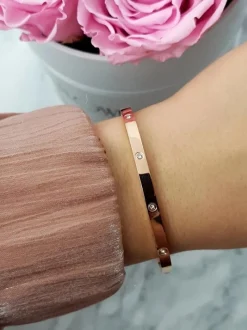 Sale Boto Damska Bransoletka Stalowa Z Cyrkoniami 4mm Różowe Złoto Valerii