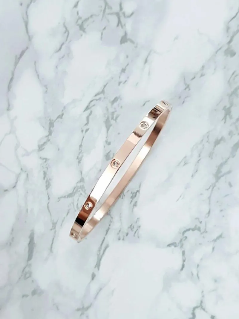 Sale Boto Damska Bransoletka Stalowa Z Cyrkoniami 4mm Różowe Złoto Valerii