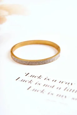 Clearance Damska Bransoletka Stalowa Z Ozdobnymi Cyrkoniami Złota Bransoletki