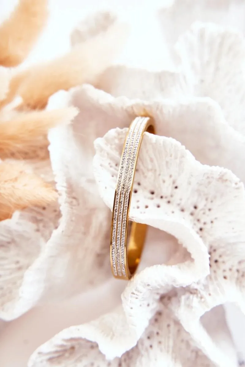 Clearance Damska Bransoletka Stalowa Z Ozdobnymi Cyrkoniami Złota Bransoletki