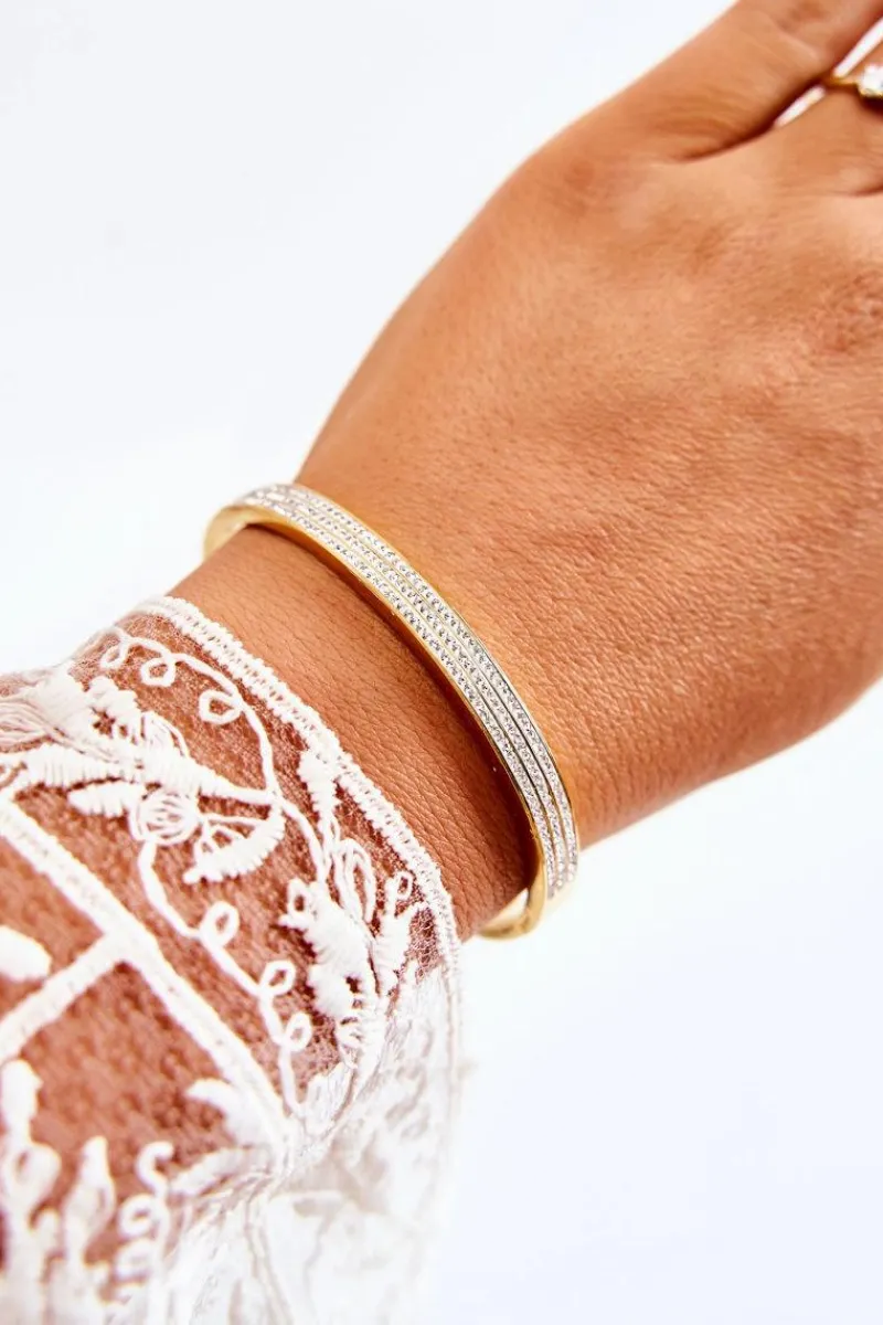 Clearance Damska Bransoletka Stalowa Z Ozdobnymi Cyrkoniami Złota Bransoletki