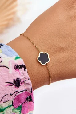 Boto Damska Bransoletka Z Czarnym Kwiatem Złota