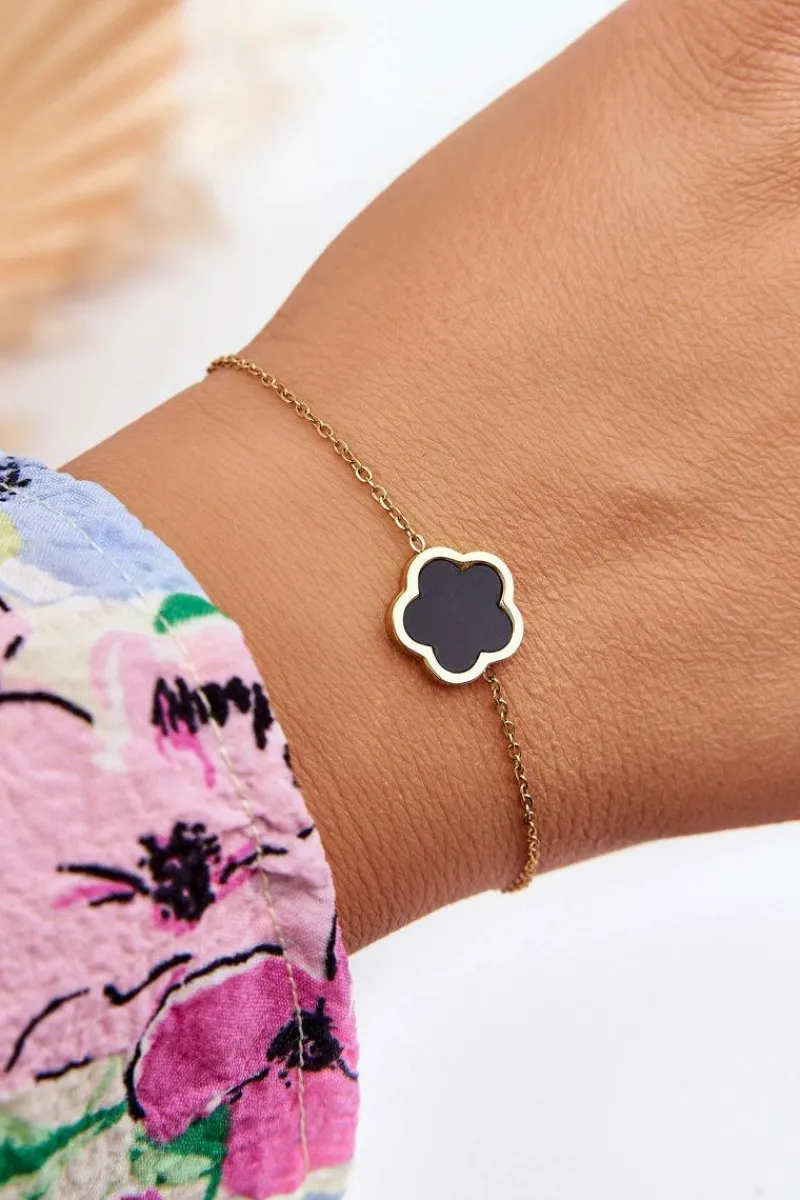 Boto Damska Bransoletka Z Czarnym Kwiatem Złota