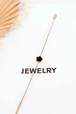 Boto Damska Bransoletka Z Czarnym Kwiatem Złota