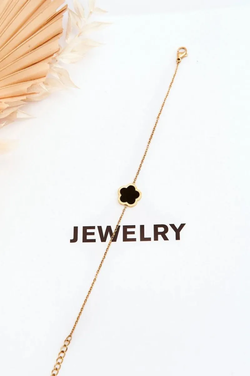 Boto Damska Bransoletka Z Czarnym Kwiatem Złota