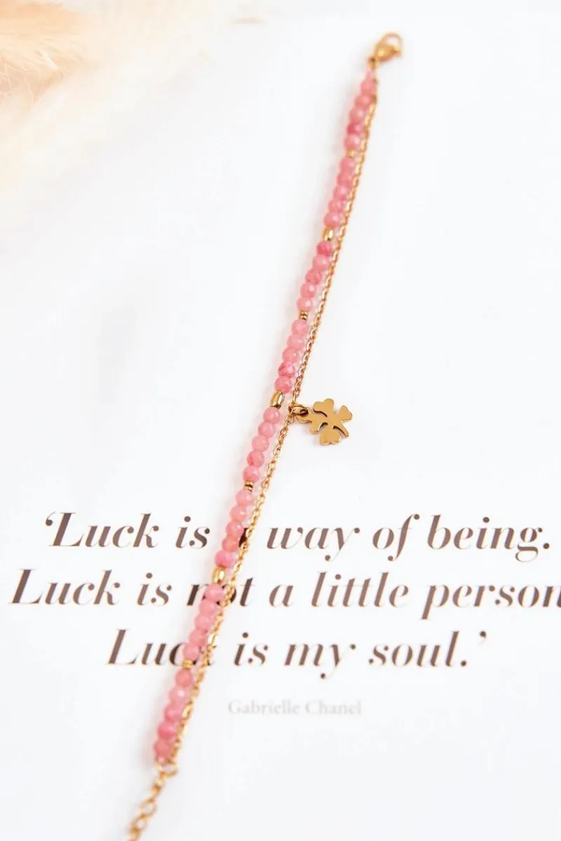 Discount Damska Bransoletka Z Koralikami Różowo-Złota Bransoletki