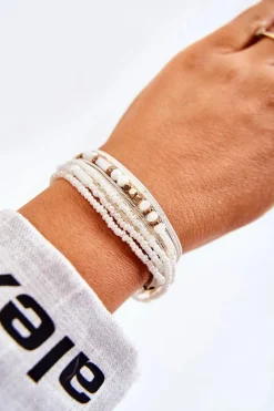 Best Damska Bransoletka Z Perełkami I Kryształkami Biała Bransoletki