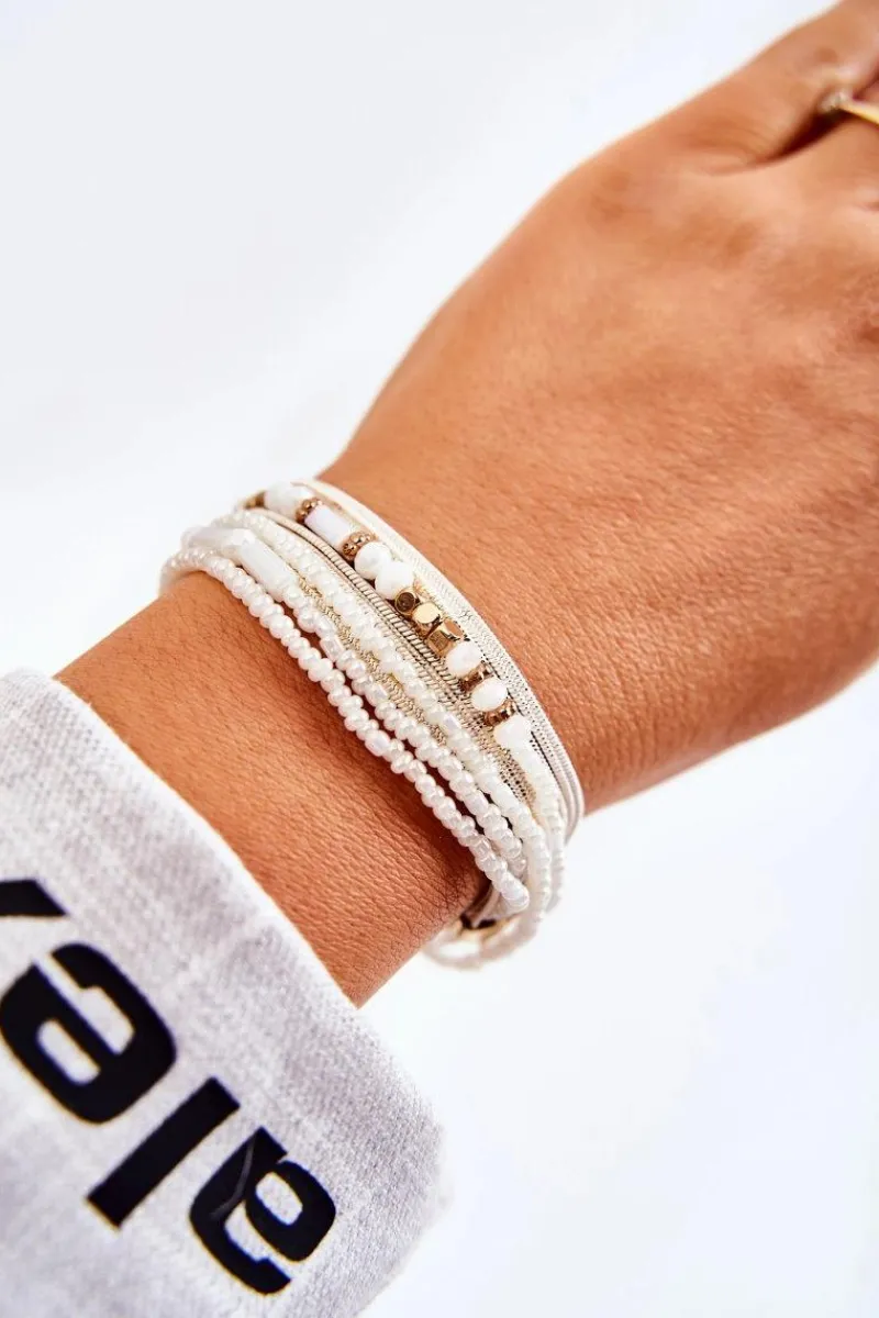 Best Damska Bransoletka Z Perełkami I Kryształkami Biała Bransoletki