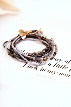 Hot Boto Damska Bransoletka Z Perełkami I Kryształkami Szara