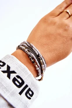 Hot Boto Damska Bransoletka Z Perełkami I Kryształkami Szara