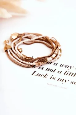 Bransoletki>Boto Damska Bransoletka Z Perełkami I Kryształkami Beżowa