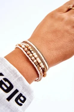 Bransoletki>Boto Damska Bransoletka Z Perełkami I Kryształkami Beżowa