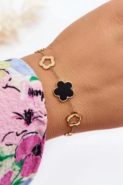 Best Damska Bransoletka Zawieszki Kwiaty Złoto-Czarna Bransoletki