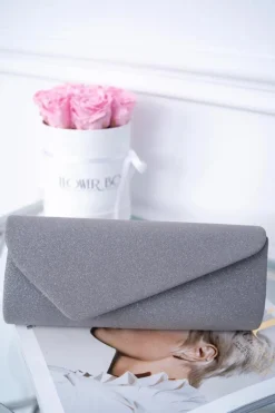 Boto Damska Brokatowa Torebka Szara Kopertówka