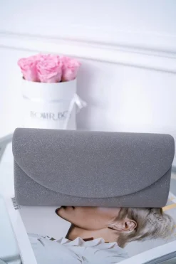 Online Damska Brokatowa Torebka Szara Kopertówka Kopertówki