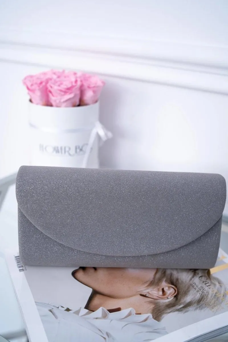 Online Damska Brokatowa Torebka Szara Kopertówka Kopertówki