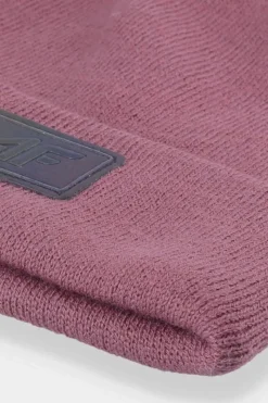 Discount 4F Damska Czapka Zimowa Z Logo AW23ACAPF301-53S Ciemnoróżowa