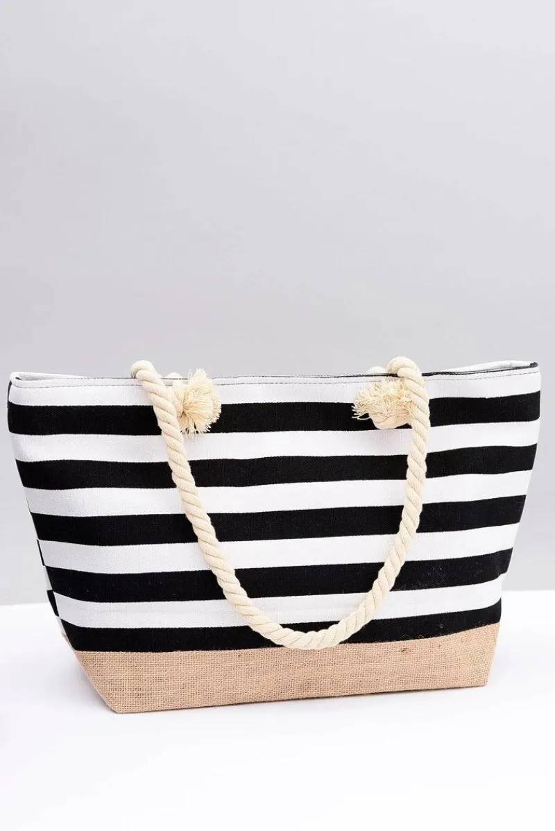 Outlet Damska Czarna Duża Marynarska Torebka Plażowa Torebki Plażowe