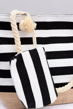 Outlet Damska Czarna Duża Marynarska Torebka Plażowa Torebki Plażowe