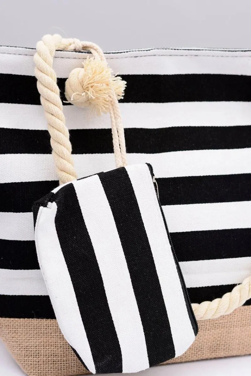 Outlet Damska Czarna Duża Marynarska Torebka Plażowa Torebki Plażowe