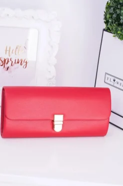 Online Boto Damska Czerwona Kopertówka Złoty Łańcuch