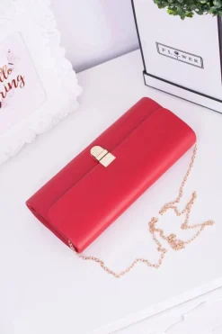 Online Boto Damska Czerwona Kopertówka Złoty Łańcuch