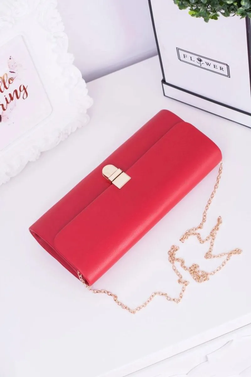 Online Boto Damska Czerwona Kopertówka Złoty Łańcuch