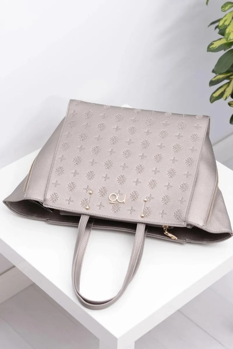 Sale Damska Duża Szaro Złota Torba Torebki Nobo