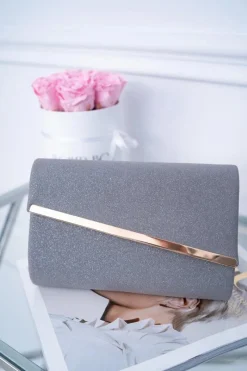 New Damska Grafitowa Torebka Wieczorowa Brokat Kopertówki