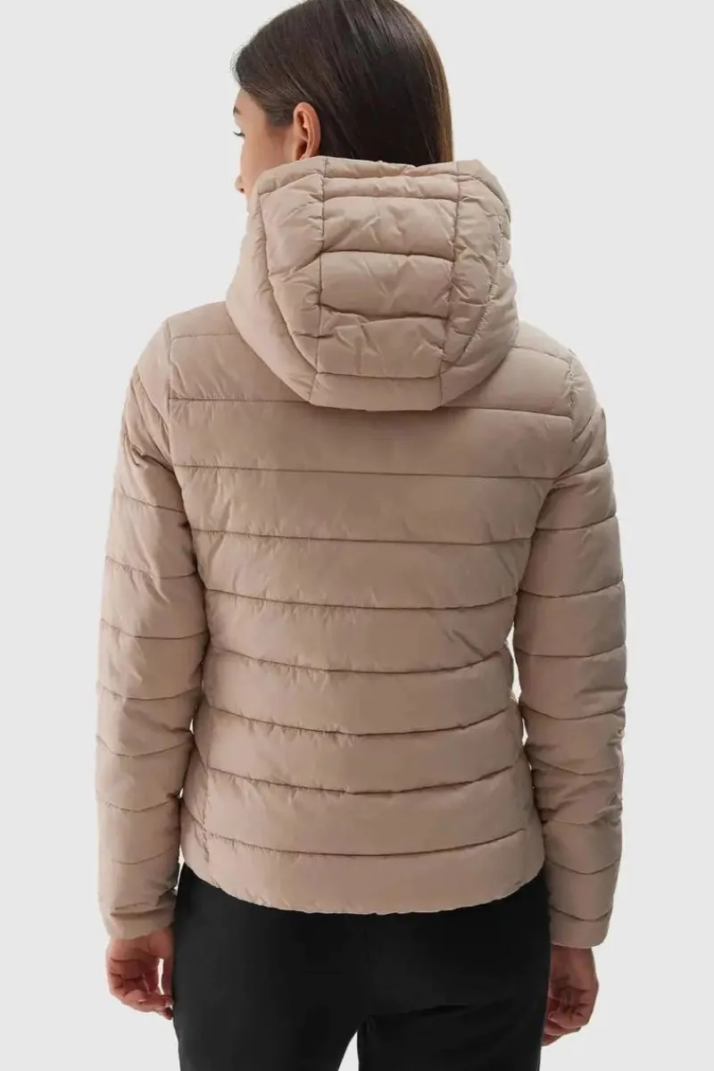 Kurtki Damskie|Odzież 4F>4F Damska Kurtka Puchowa Z Kapturem WAW24TDJAF468-83S Beżowa