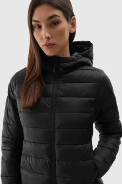 Online Damska Kurtka Puchowa Z Kapturem WAW24TDJAF468-20S Czarna Damskie Kurtki Damskie|Odzież 4F