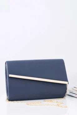 Clearance Boto Damska Licowa Kopertówka Na Złotym Łańcuszku Granatowa