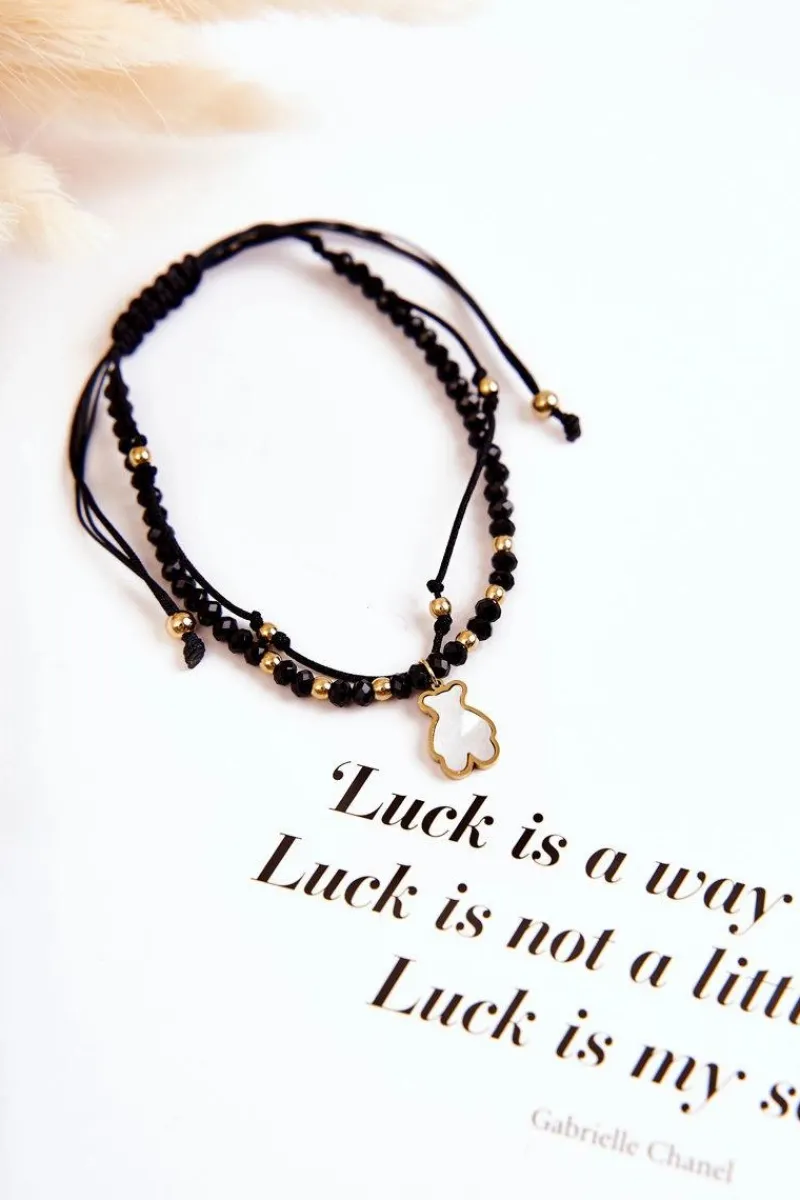 Hot Boto Damska Podwójna Bransoletka Z Koralikami Miś Czarno-Złota