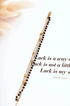 Bransoletki>Boto Damska Podwójna Bransoletka Mini Kwadraty Złoto-Czarna