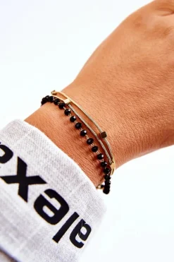 Bransoletki>Boto Damska Podwójna Bransoletka Mini Kwadraty Złoto-Czarna