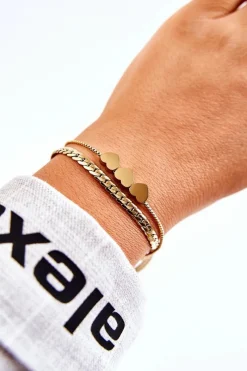 Bransoletki>Boto Damska Podwójna Bransoletka Trzy Serca Złota