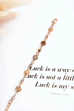 Outlet Damska Regulowana Bransoletka Z Cyrkoniami Serca Złota Bransoletki