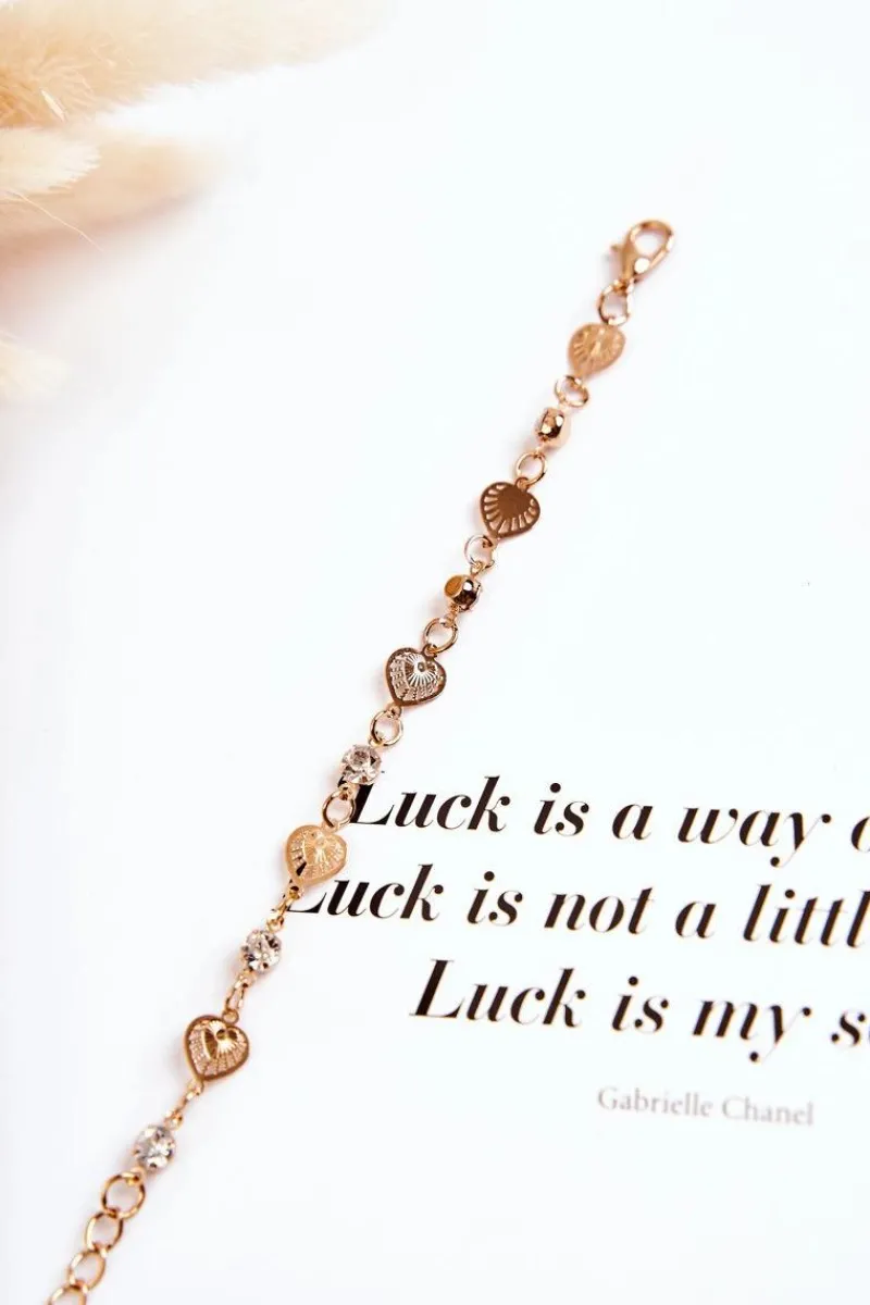 Outlet Damska Regulowana Bransoletka Z Cyrkoniami Serca Złota Bransoletki