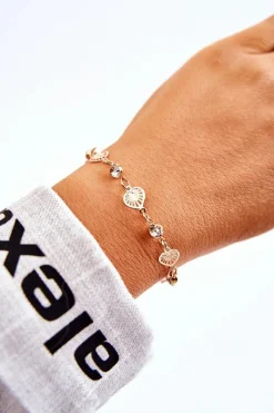 Outlet Damska Regulowana Bransoletka Z Cyrkoniami Serca Złota Bransoletki