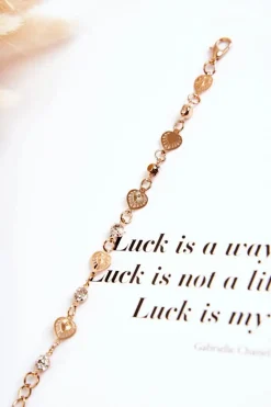 Outlet Damska Regulowana Bransoletka Z Cyrkoniami Serca Złota Bransoletki