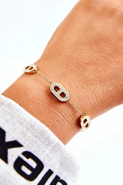 New Glam Chic Damska Regulowana Bransoletka Z Cyrkoniami Złota