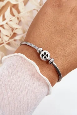 Bransoletki>Boto Damska Stalowa Bransoletka Charmsy Z Koniczyną Srebrna